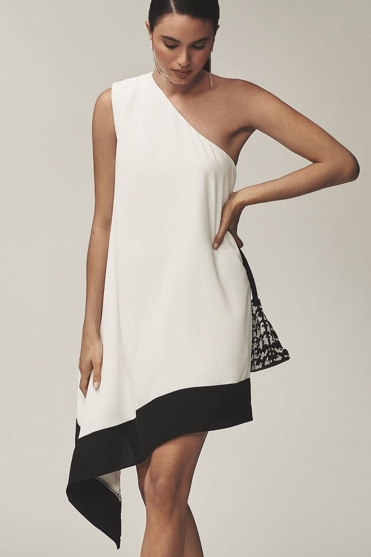 Asymmetric One Shoulder Dress with Handkerchief Fall