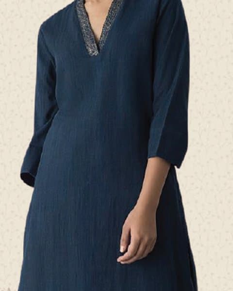 Navy blue embroidered kurti