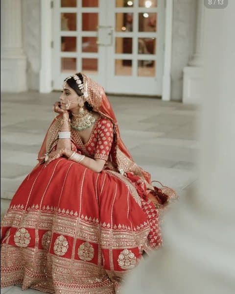 Heavy embroidered red bridal lehenga